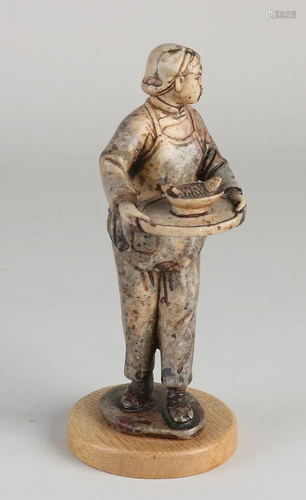 Antique Chinese Republic soapstone carved figure. Woman