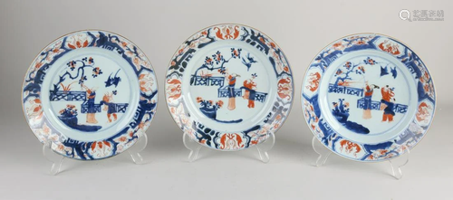 Three 18th century Chinese porcelain Imari plates with