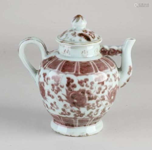 Chinese porcelain teapot with manganese-coloured floral