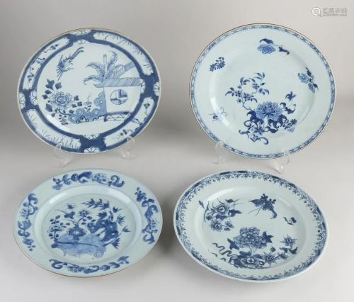 Four large 18th century Chinese porcelain plates with
