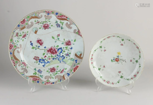 Two 18th century Chinese porcelain Family Rose plates.