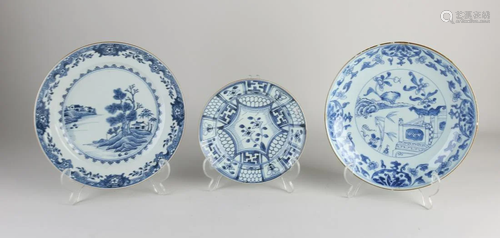 Three 18th century Chinese porcelain plates. Various.