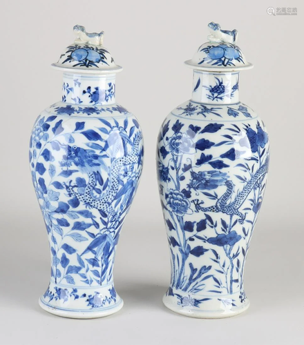 Two Chinese porcelain lidded vases with floral/dragon