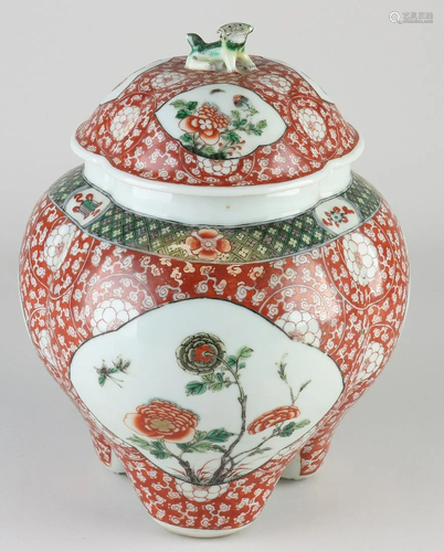 Antique Chinese porcelain pumpkin-shaped lidded jar