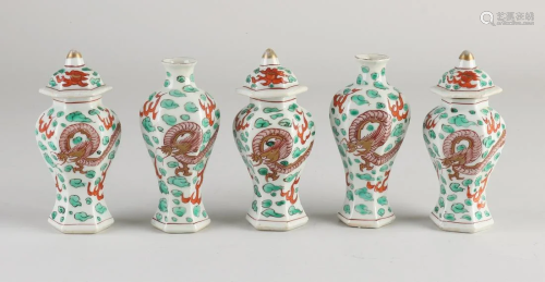 Five-piece Chinese porcelain miniature garniture with