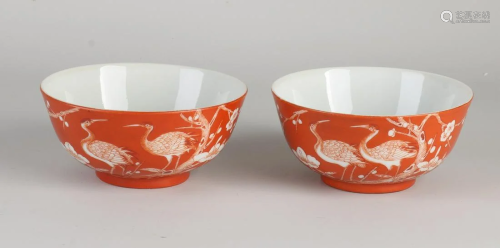Two Chinese porcelain bowls with red glaze and