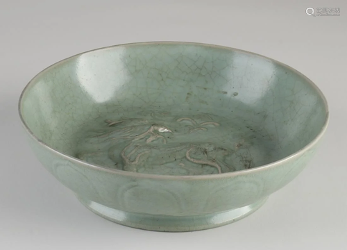 Chinese porcelain celadon bowl with Foo-dog relief