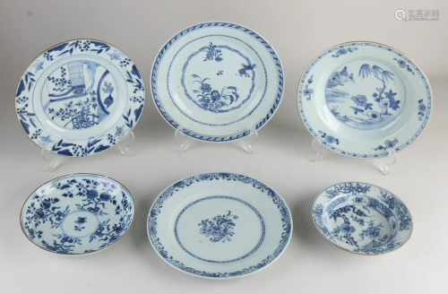 Six 18th century Chinese porcelain plates. Queng Lung +