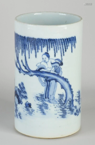 Chinese porcelain brush pot with playing fools in