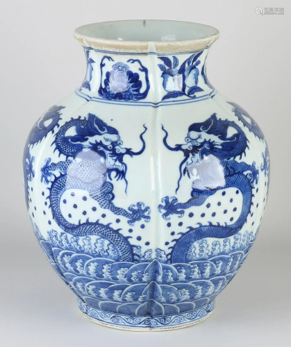 Antique Chinese porcelain vase. Lamp base with dragon