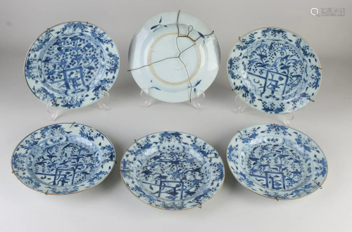 Six 18th century Chinese porcelain plates with floral