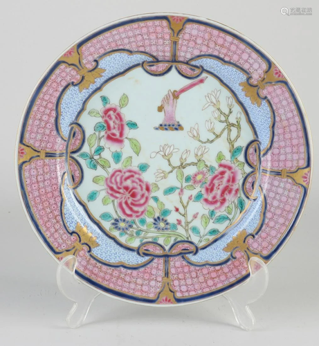 Chinese porcelain Family Rose plate with floral/hand