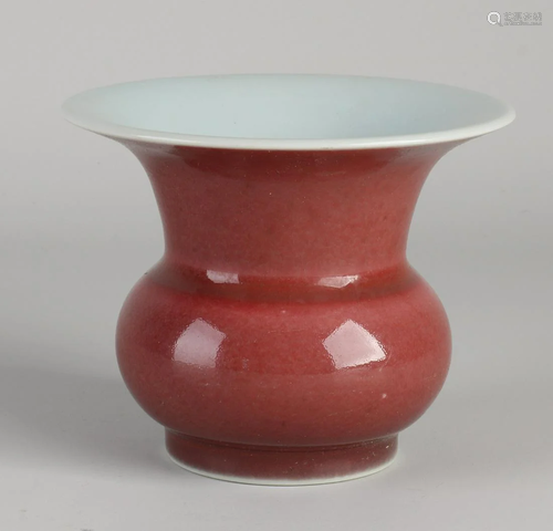 Chinese porcelain collar vase with red glaze and bottom