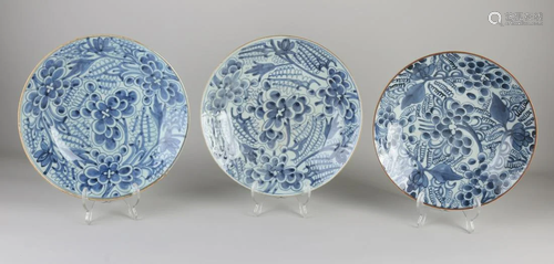 Three large Chinese porcelain grape dishes. 18th - 19th