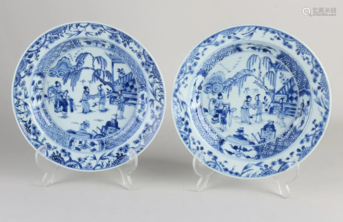 Two 18th century Chinese porcelain plates with figures