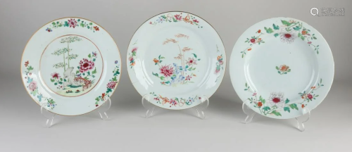 Three 18th century Chinese porcelain Family Rose plates