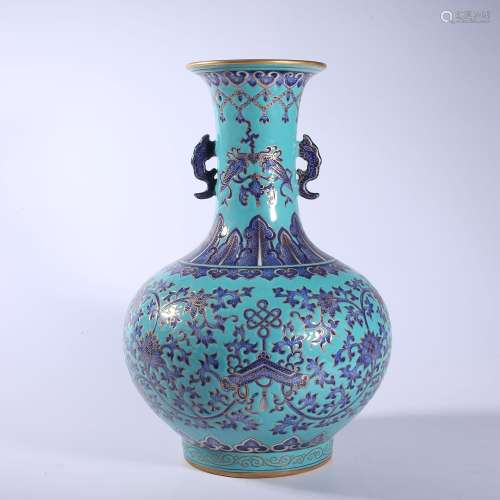 Qing Dynasty-Qianlong Greenland Wrapped Two-ear Vase