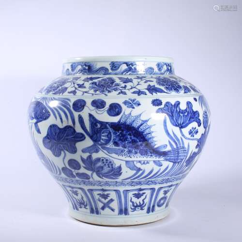 Yuan-Blue and White Fish Pattern Jar