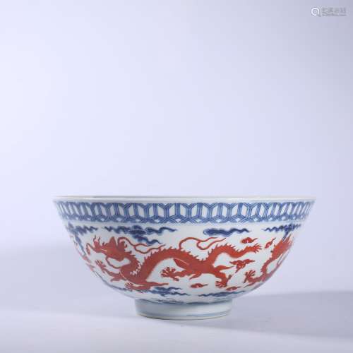 Qing-Kangxi Blue and White Alum Red Bowl