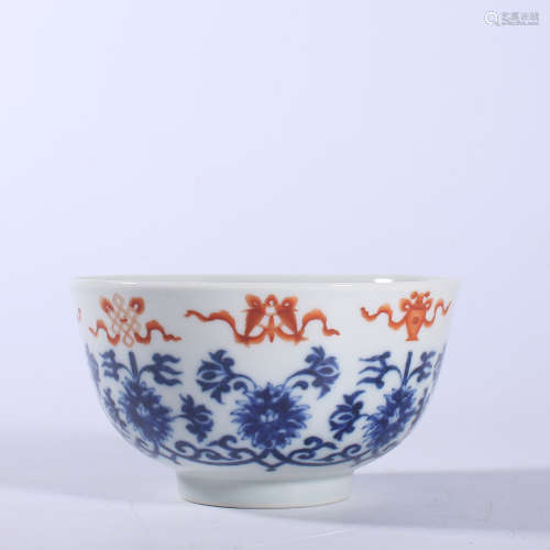 Qing-Guangxu blue and white alum red bowl