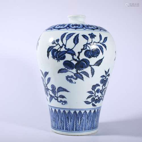 Qing-Yongzheng blue and white plum vase