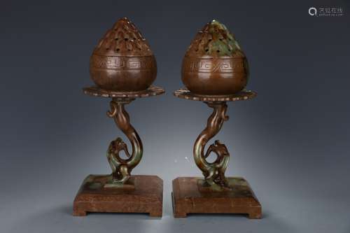 Pair of Ancient Jade Bowen Stoves