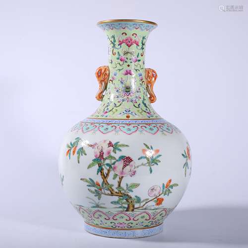 Qing Dynasty-Qianlong famille rose double ear vase