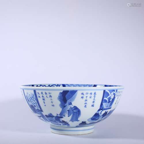 Qing-Kangxi blue and white figure bowl