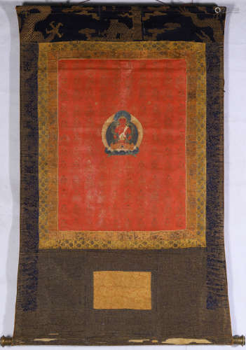 Tibetan Buddhist cinnabar gilded thangka