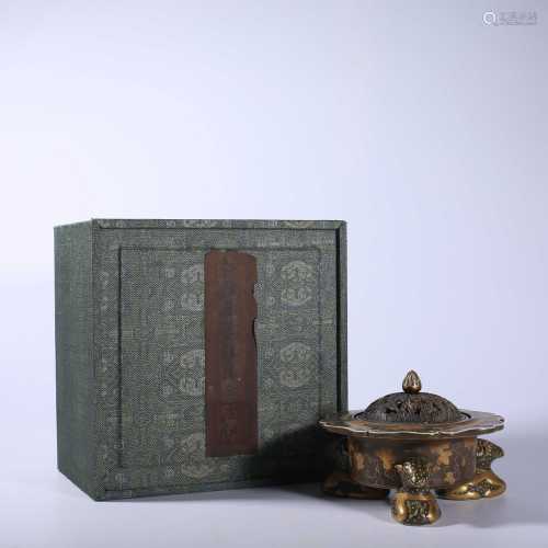 Qing Dynasty-Qianlong Tea Foam Traced Gold Incense Burner