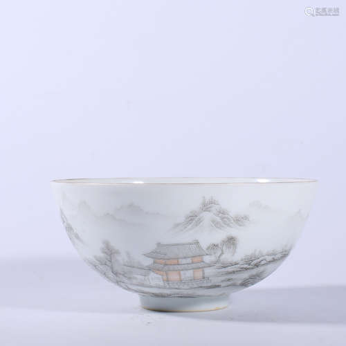 Qing Dynasty-Qianlong Ink Colored Landscape Bowl