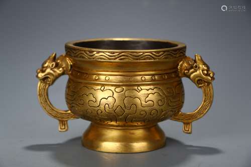 Double Beast Ear Bronze Stove Made in the Ming Dynasty Xuand...