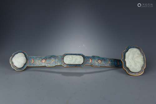 Inlaid Hetian Jade Ruyi with Cloisonne in Qing Dynasty