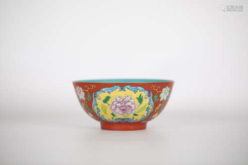 18TH Carmine ground pastel floral bowl