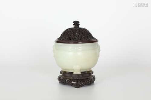 18TH Hetian White Jade Incense Burner