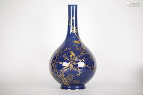 19TH The blue vase is painted in gold