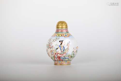 18TH Painted copper enamel snuff bottle