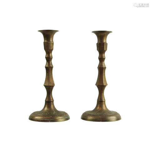 PAIR OF COPPER ALLOY CANDLE STICKS