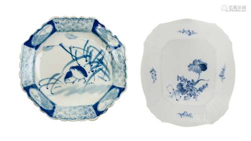 TWO BLUE AND WHITE DISHES