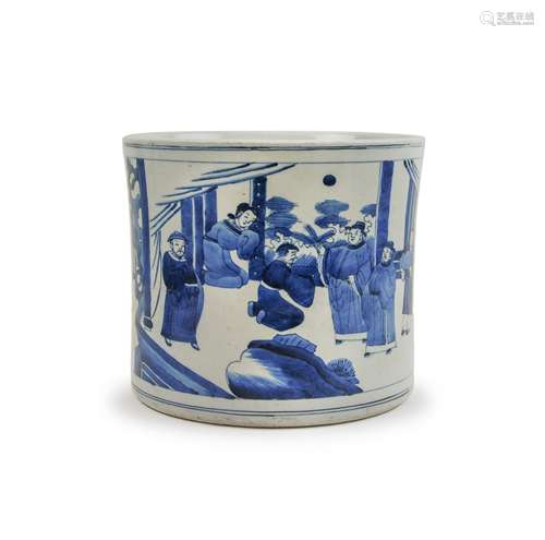 CHINESE BLUE AND WHITE BRUSHPOT