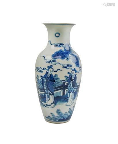 BLUE AND WHITE VASE LADIES AND DEER