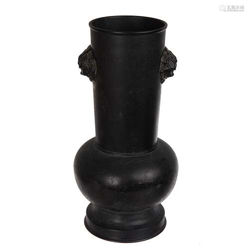 BRONZE FOO LION HANDLE VASE