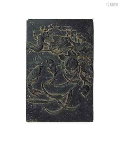 KOI LOTUS CARVED INK STONE