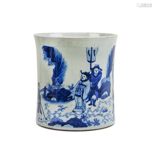 CHINESE BLUE AND WHITE BRUSH POT