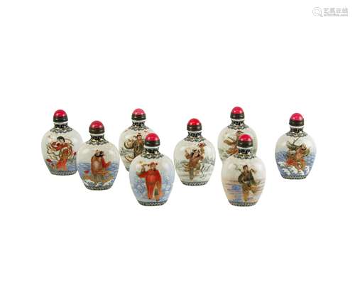 'EIGHT IMMORTALS' PORCELAIN SNUFF BOTTLES & BOX