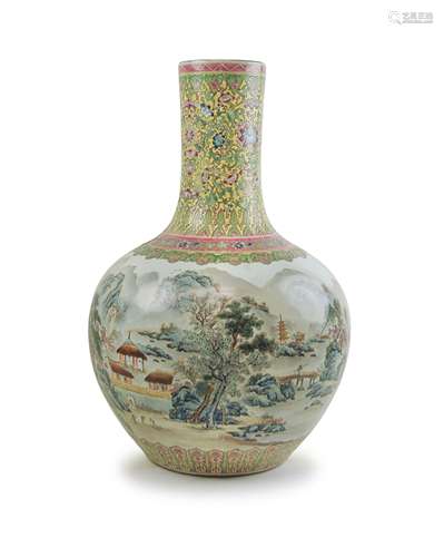 CHINESE GLOBULAR VASE LANDSCAPE SCENE