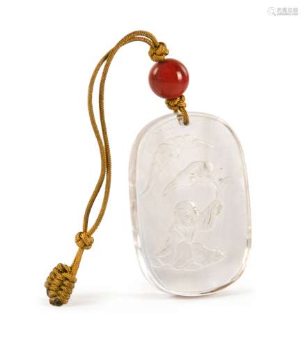 CARVED CRYSTAL PENDANT OF BOY WITH LINGZHI