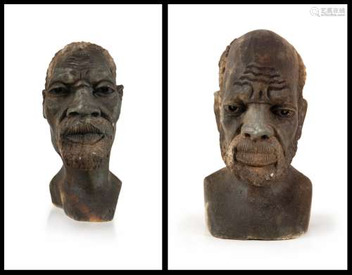 TWO AFRICAN CARVED STONE ABORIGINAL MALE 