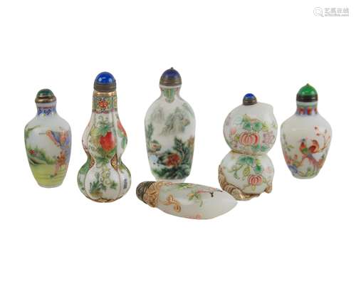 GROUP OF SIX PEKING GLASS SNUFF BOTTLES