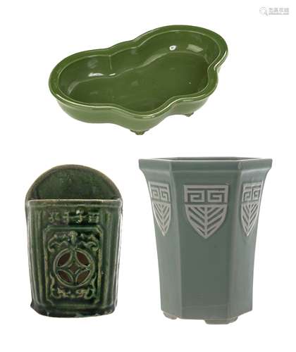 THREE CELADON AND GREEN GLAZED PORCELAINS